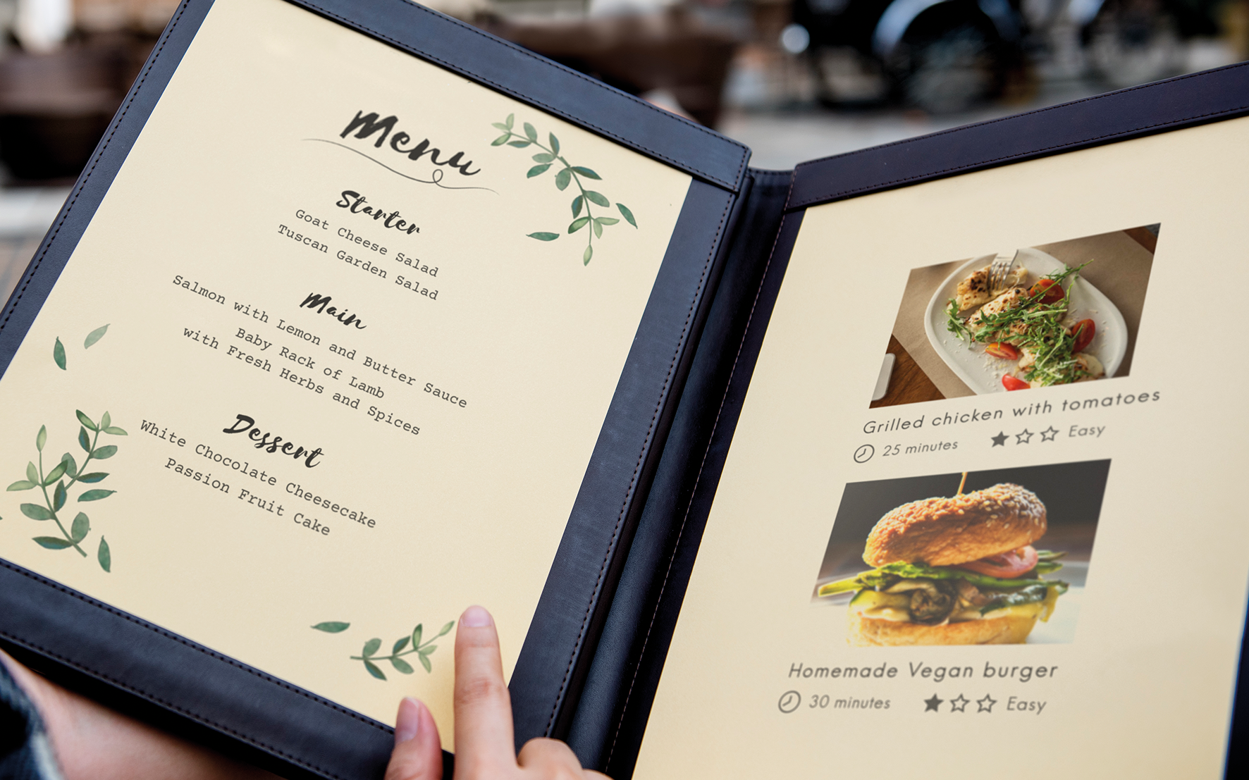 Luxury leather menu covers and wine list presentation
